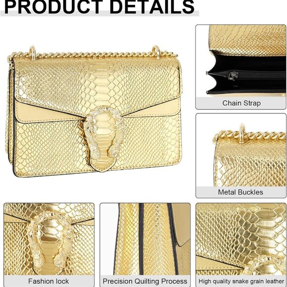 Women's Snake Print Leather Crossbody Shoulder Bag Satchel Purse Clutch - Picture 4 of 6